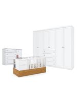Quarto De Bebê Americano 6 Portas Com Berço Americano Multifuncional Formare Branco Freijó - Matic