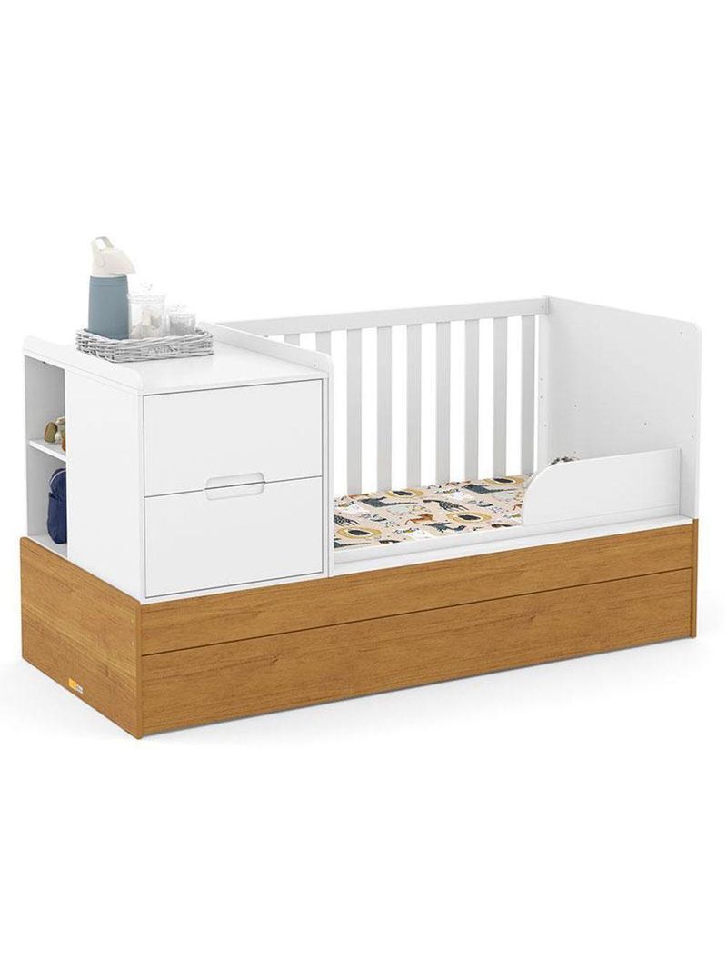 Quarto Bebê Americano 4 Portas Com Berço Americano Multifuncional Formare Branco Freijó Matic  Henn