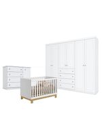 Quarto Bebê Americano 6 Portas Berço Americano Mini Cama Q Encanto Slim Branco Acetinado Qmovi  Henn