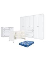 Quarto Bebê Americano 6 Portas Berço Americano Evolution 4 Em 1 Branco   Reller Colchão Ortobom Henn