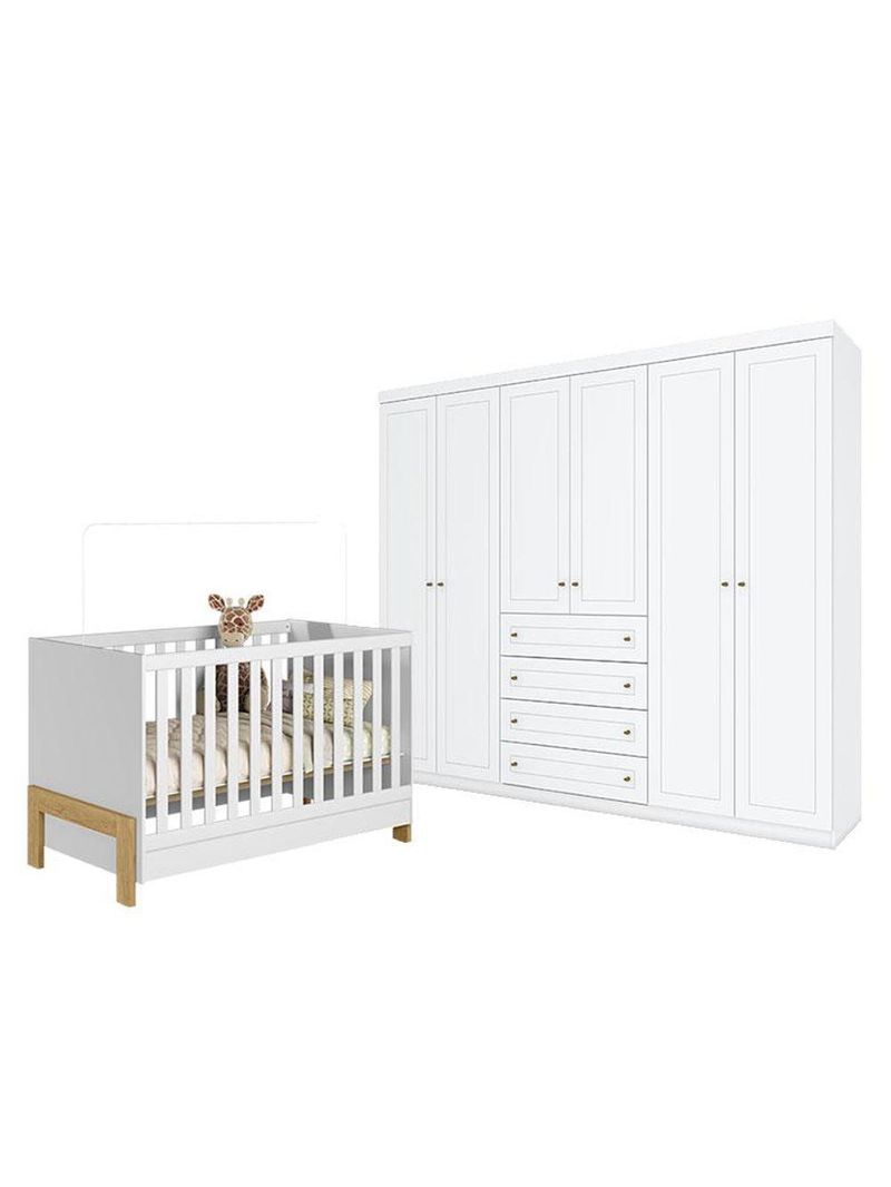 Berço Americano Mini Cama Fantasia Branco Qmovi E Guarda Roupa Casal Americano 6 Portas Branco Henn