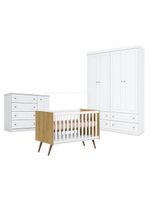 Quarto Bebê Americano 4 Portas Berço Americano Q Encanto 3820 Retrô Freijó Toq Branco   Qmovi Henn