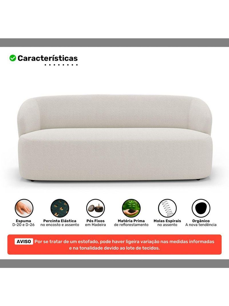 Sofá Orgânico Living Leez 205cm 03 Lugares Bouclê Off White - Desk Design Cor Off White