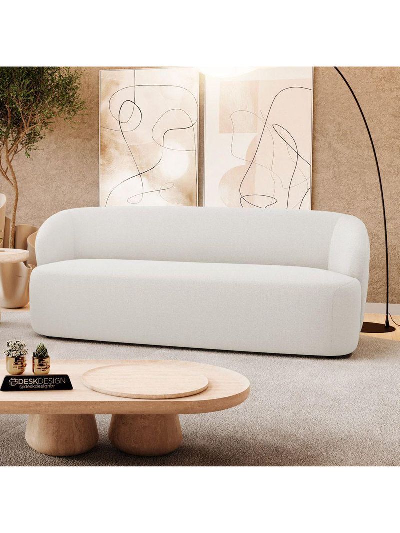 Sofá Orgânico Living Leez 205cm 03 Lugares Bouclê Off White - Desk Design Cor Off White