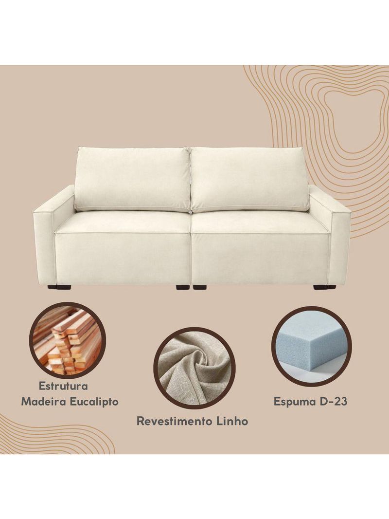 Sofá 3 Lugares 2 Metros Sala Recepção Contemporâneo Moderno Linho Cor:bege