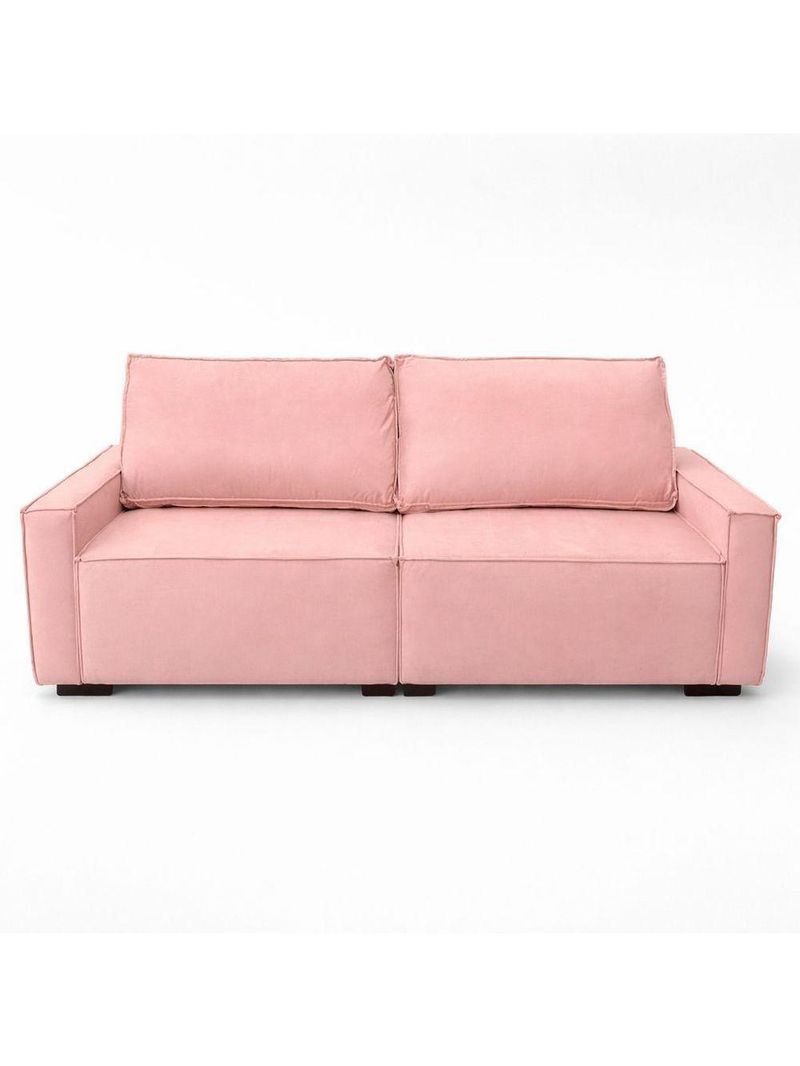 Sofá 2 Metros Contemporâneo Sala Estar Luxo Moderno Suede Cor:rosa