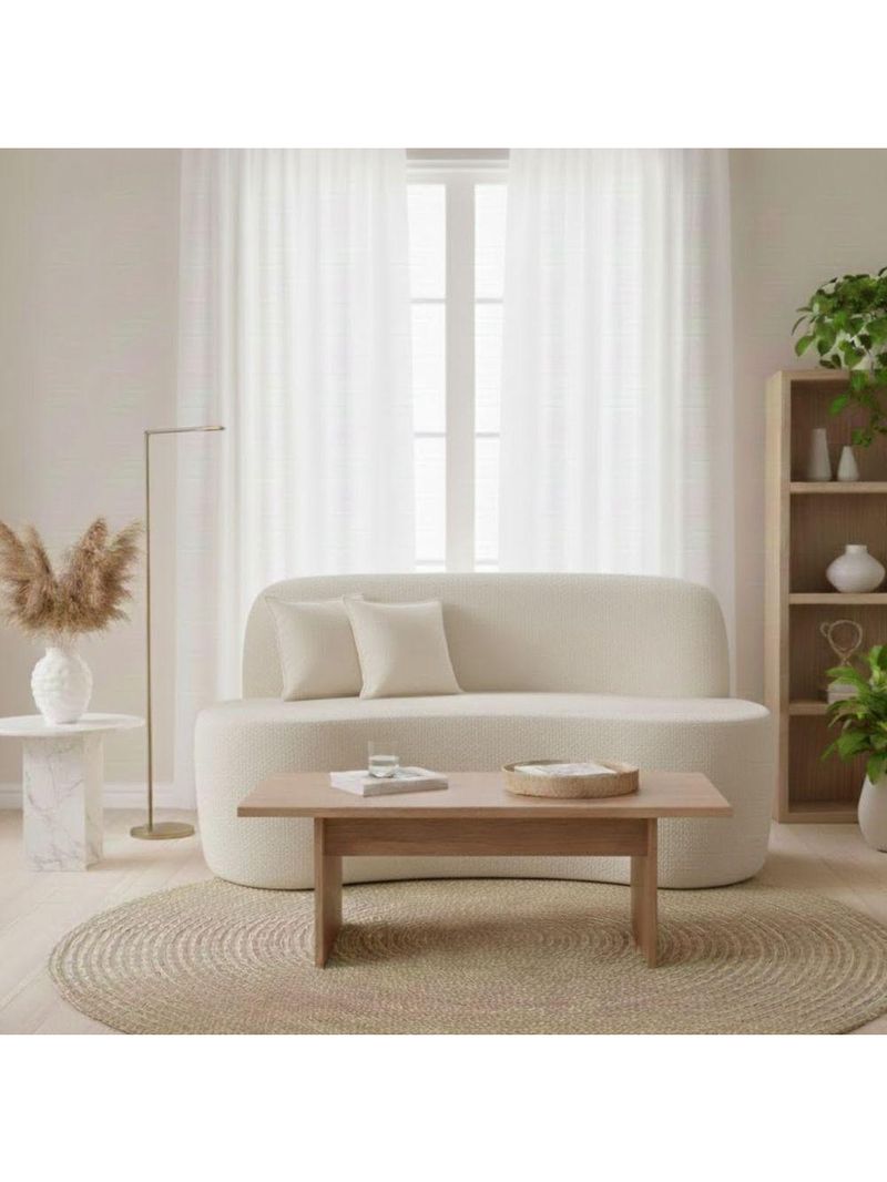 Sofá Minimalista Orgânico 2 Lugares Sala Bouclé Cor:off White