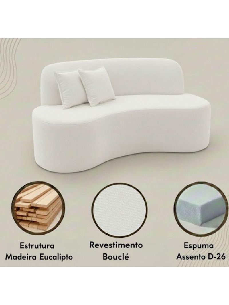 Sofá Minimalista Orgânico 2 Lugares Sala Bouclé Cor:off White