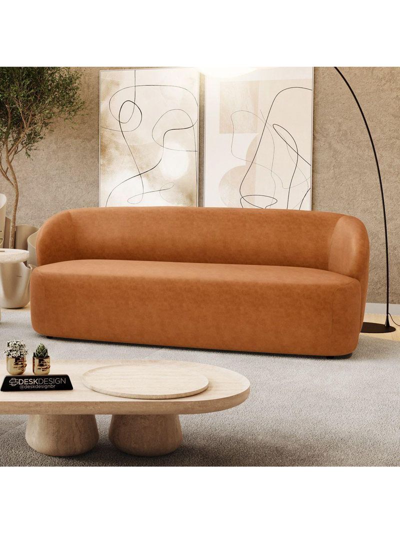 Sofá Orgânico Living Leez 170cm 02 Lugares Couríssimo Caramelo - Desk Design Cor Caramelo