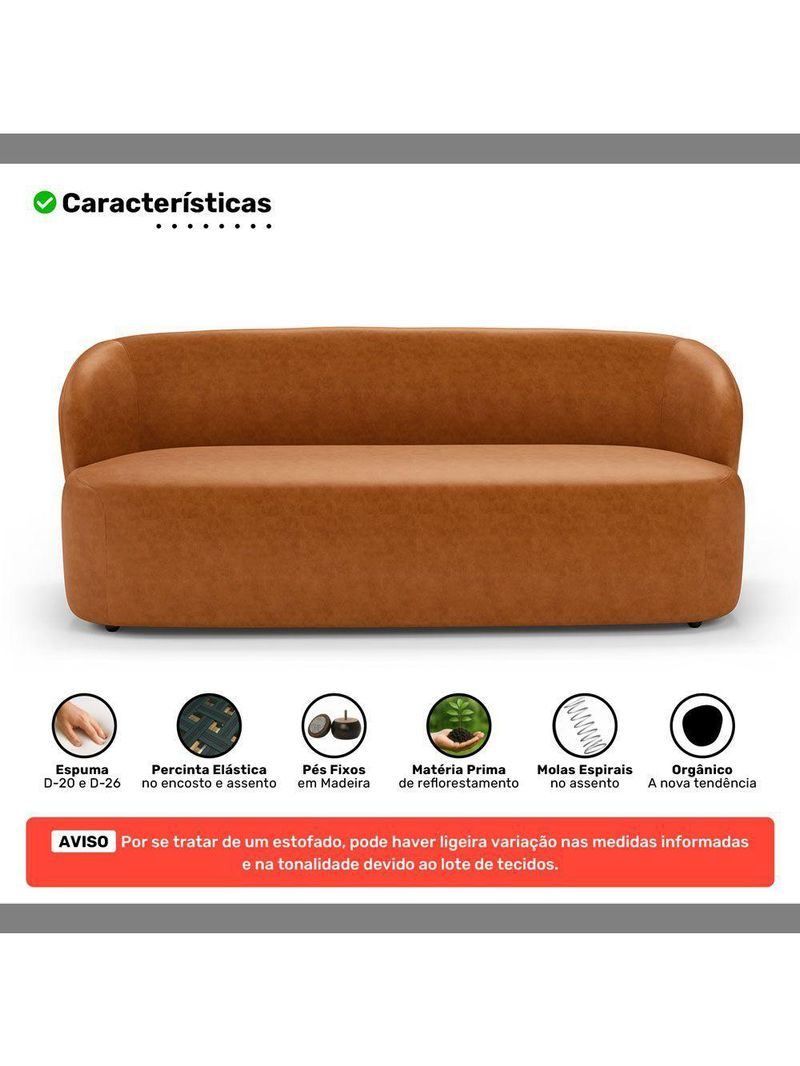 Sofá Orgânico Living Leez 170cm 02 Lugares Couríssimo Caramelo - Desk Design Cor Caramelo
