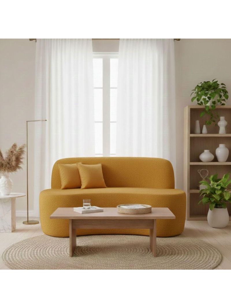 Sofá Minimalista Orgânico 2 Lugares Sala Bouclé Cor:mostarda