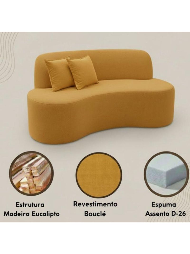 Sofá Minimalista Orgânico 2 Lugares Sala Bouclé Cor:mostarda