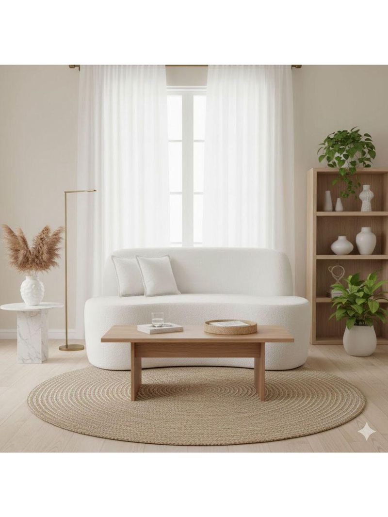 Sofá Minimalista Orgânico 2 Lugares Sala Bouclé Cor:branco