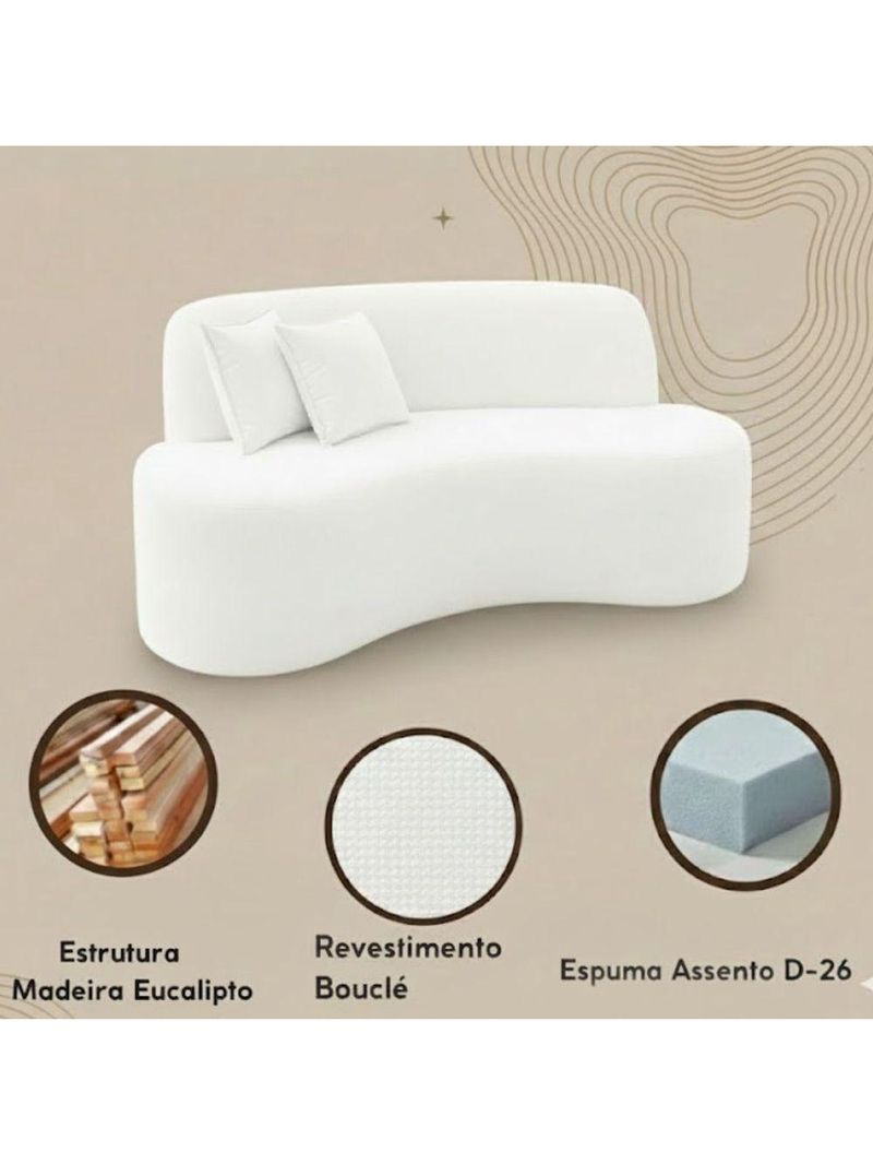 Sofá Minimalista Orgânico 2 Lugares Sala Bouclé Cor:branco