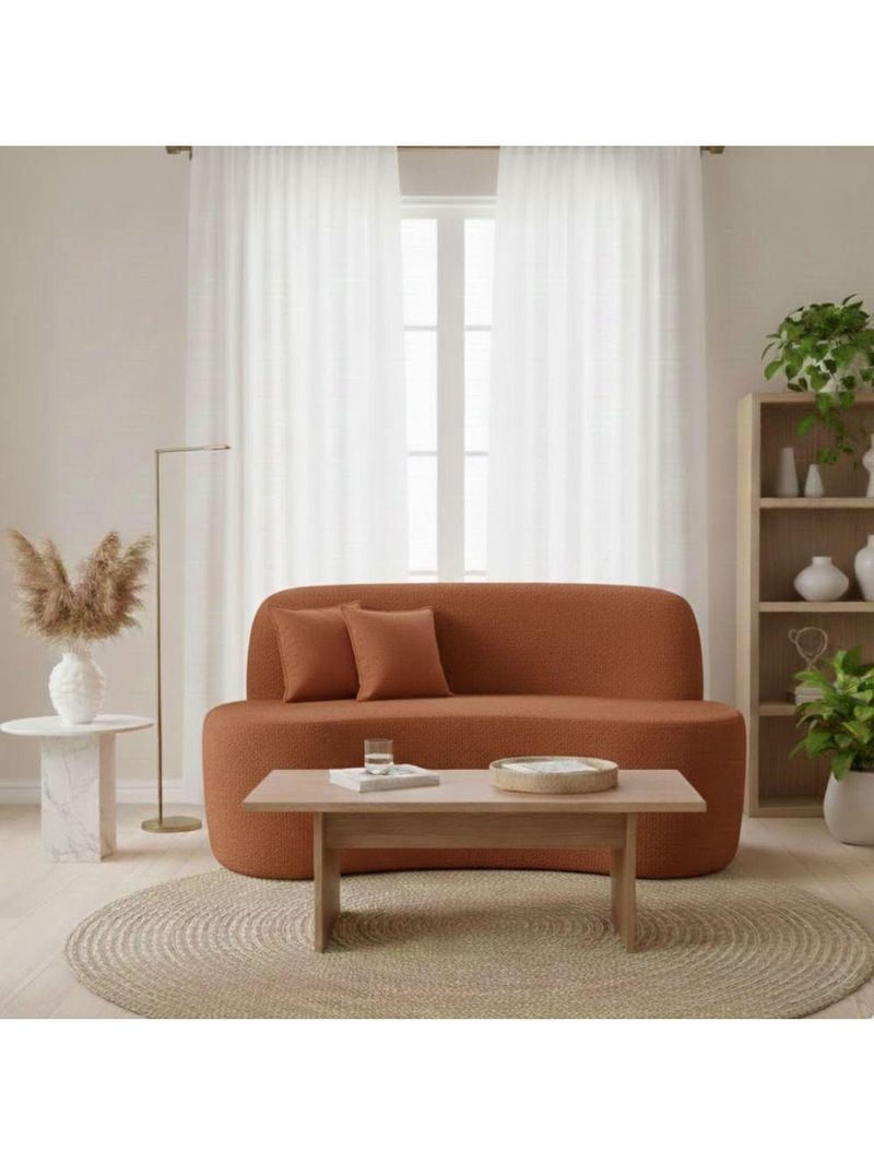 Sofá Minimalista Orgânico 2 Lugares Sala Bouclé Cor:terracota