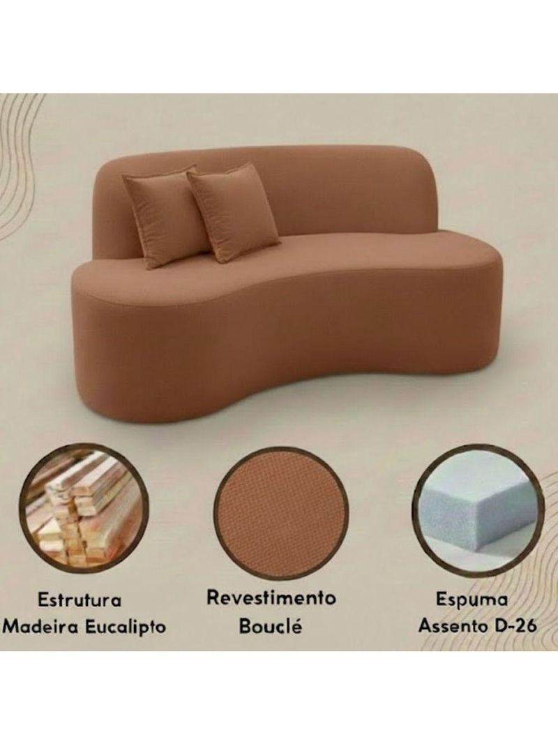 Sofá Minimalista Orgânico 2 Lugares Sala Bouclé Cor:terracota