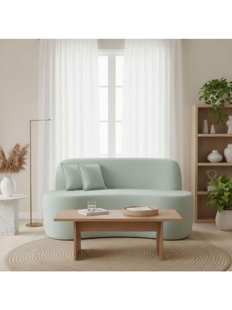 Sofá Minimalista Orgânico 2 Lugares Sala Bouclé Cor:verde