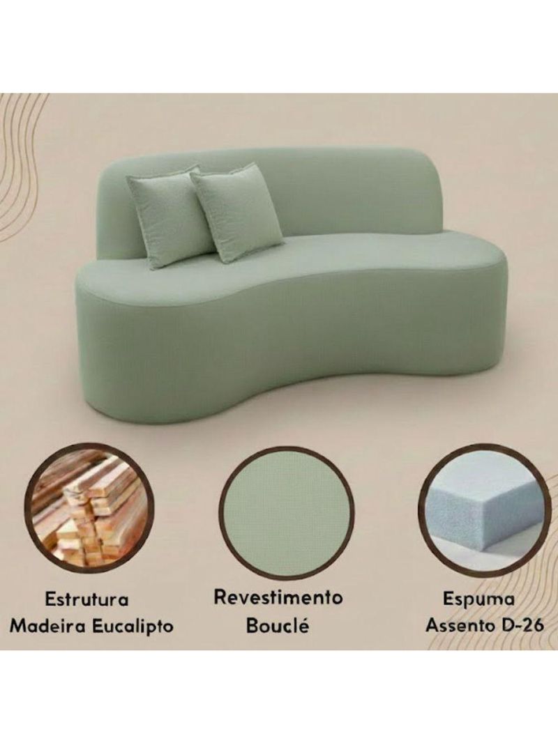 Sofá Minimalista Orgânico 2 Lugares Sala Bouclé Cor:verde