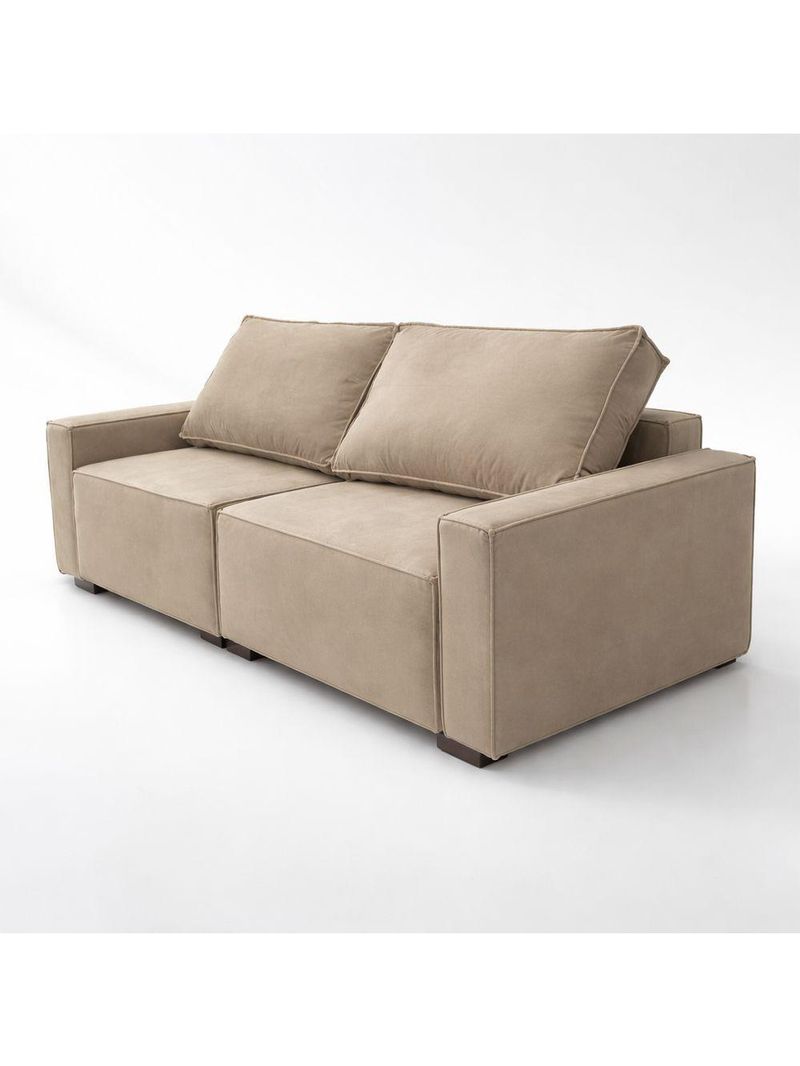 Sofá 3 Lugares Moderno Contemporâneo Sala Recepção Suede Cor:capuccino