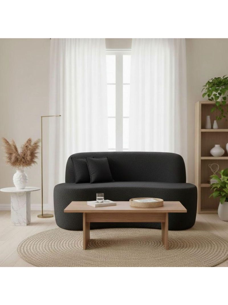 Sofá Minimalista Orgânico 2 Lugares Sala Bouclé Cor:preto