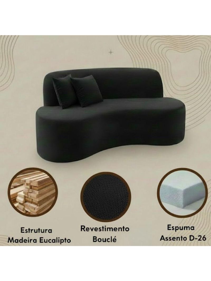 Sofá Minimalista Orgânico 2 Lugares Sala Bouclé Cor:preto