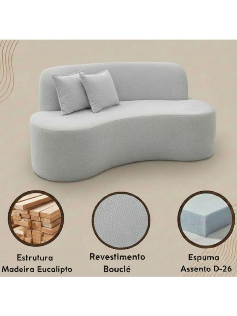 Sofá Minimalista Orgânico 2 Lugares Sala Bouclé Cor:cinza