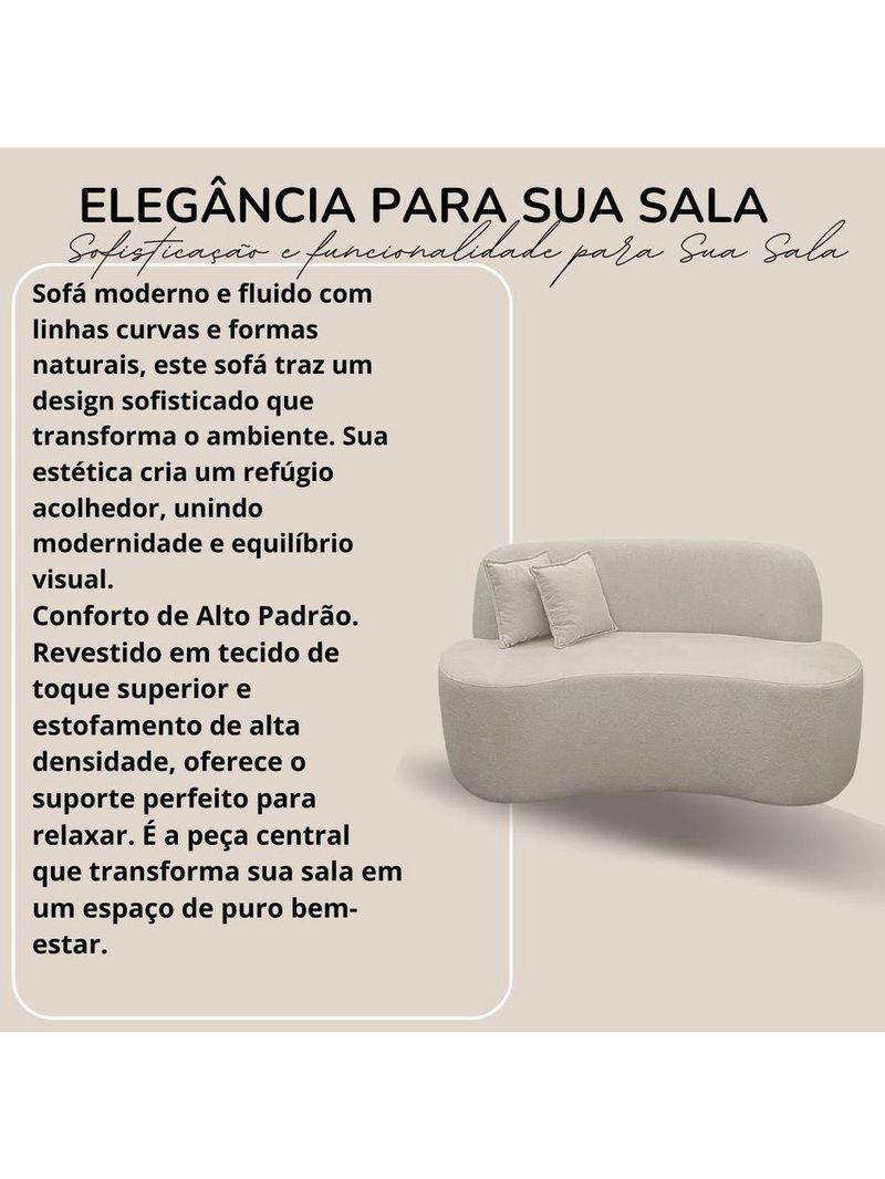 Sofá Minimalista Orgânico 2 Lugares Sala Bouclé Cor:cinza