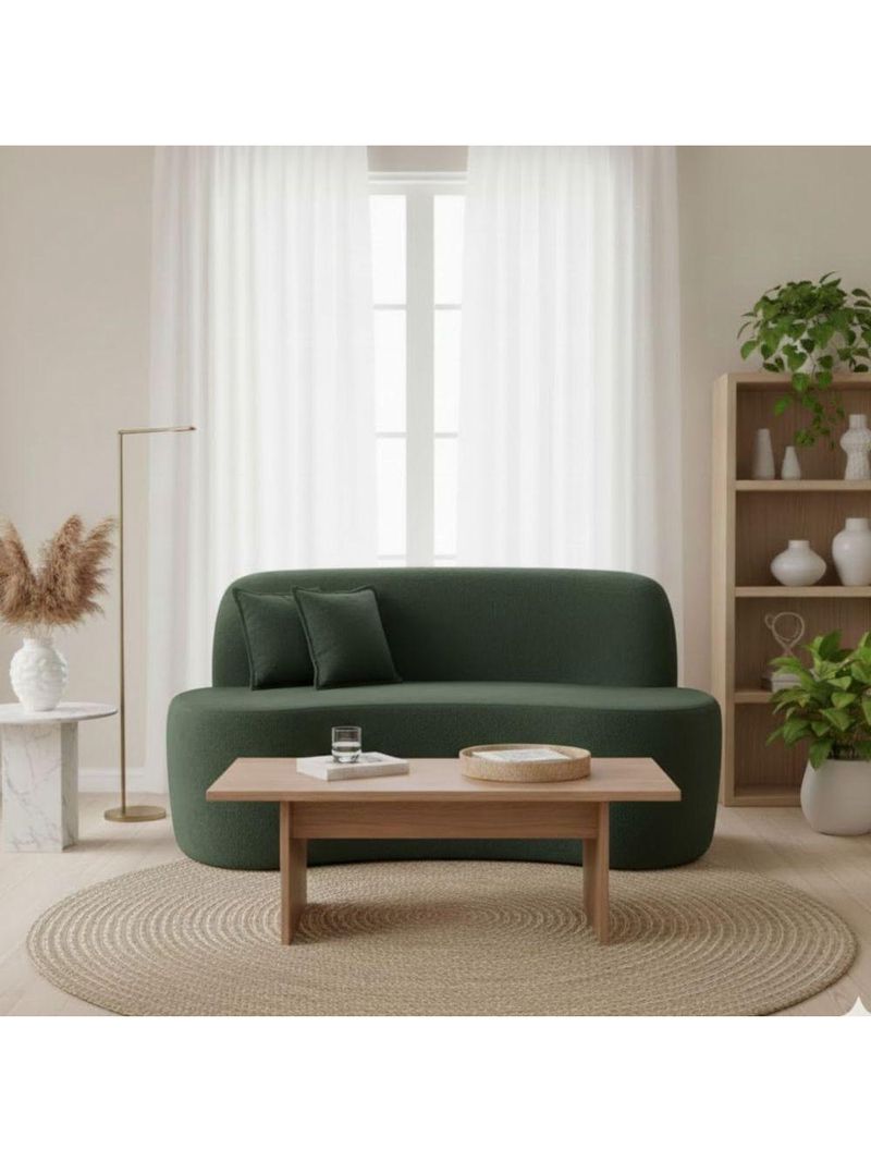Sofá Minimalista Orgânico 2 Lugares Sala Bouclé Cor:verde Musgo