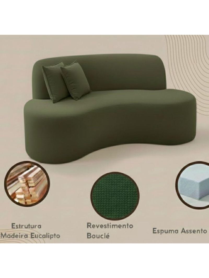 Sofá Minimalista Orgânico 2 Lugares Sala Bouclé Cor:verde Musgo