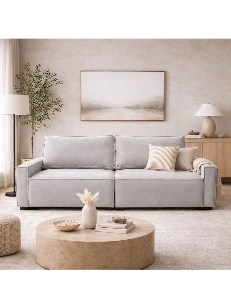 Sofá 2 Metros Contemporâneo Sala Estar Luxo Moderno Suede Cor:cinza