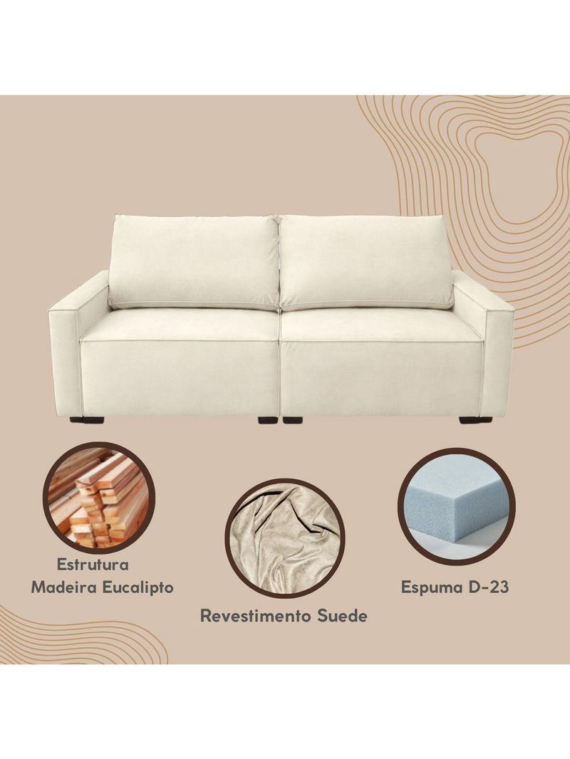 Sofá 2 Metros Contemporâneo Sala Estar Luxo Moderno Suede Cor:cinza