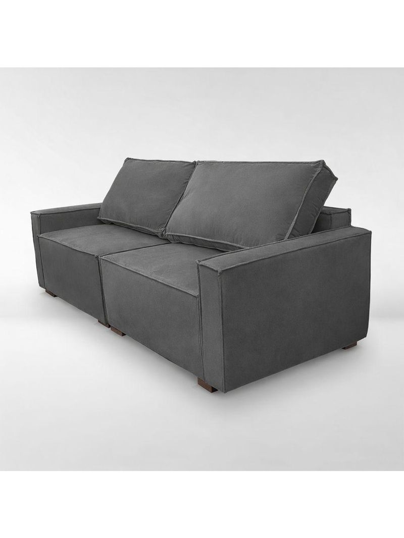 Sofá 3 Lugares Moderno Contemporâneo Sala Recepção Suede Cor:cinza Escuro
