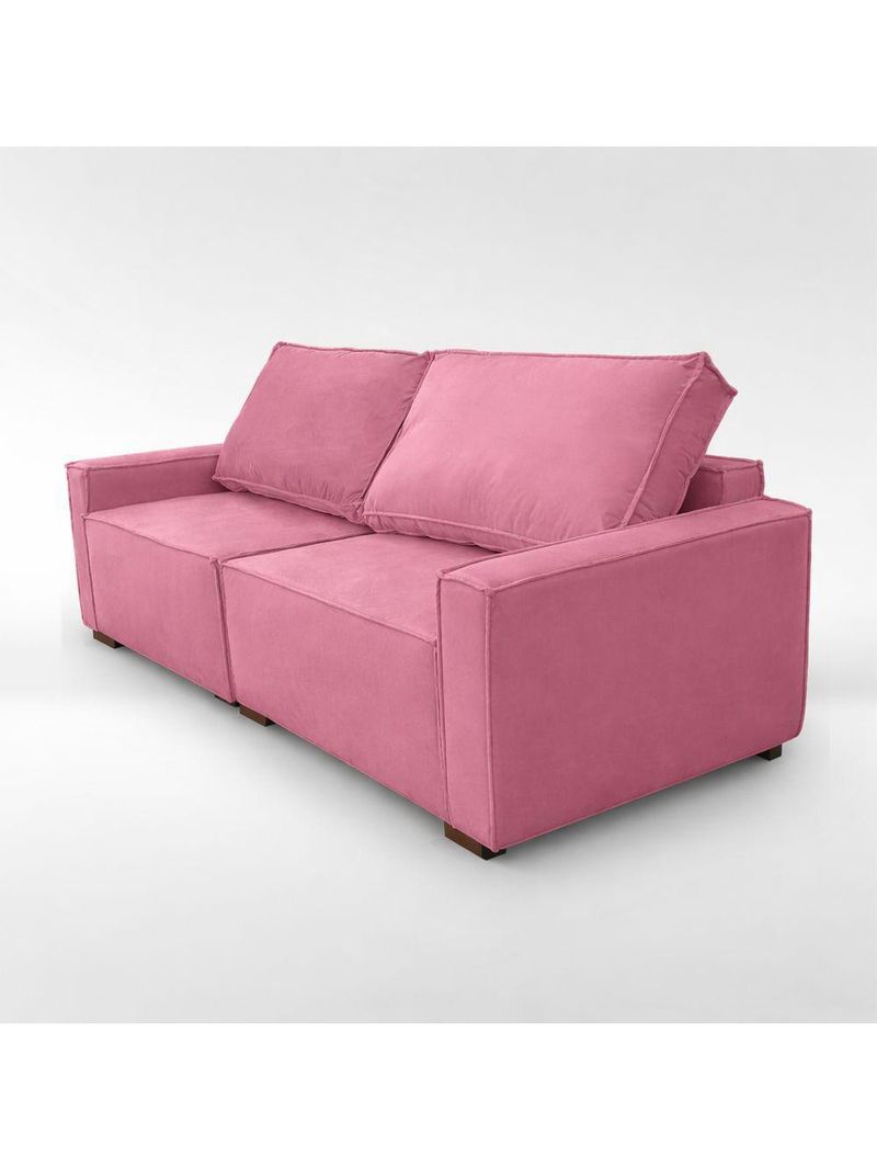 Sofá 3 Lugares Moderno Contemporâneo Sala Recepção Suede Cor:rose