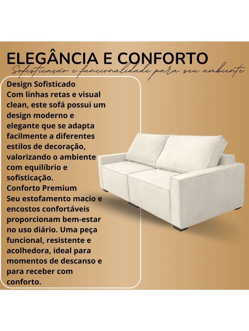 Sofá 2 Metros Contemporâneo Sala Estar Luxo Moderno Suede Cor:cinza