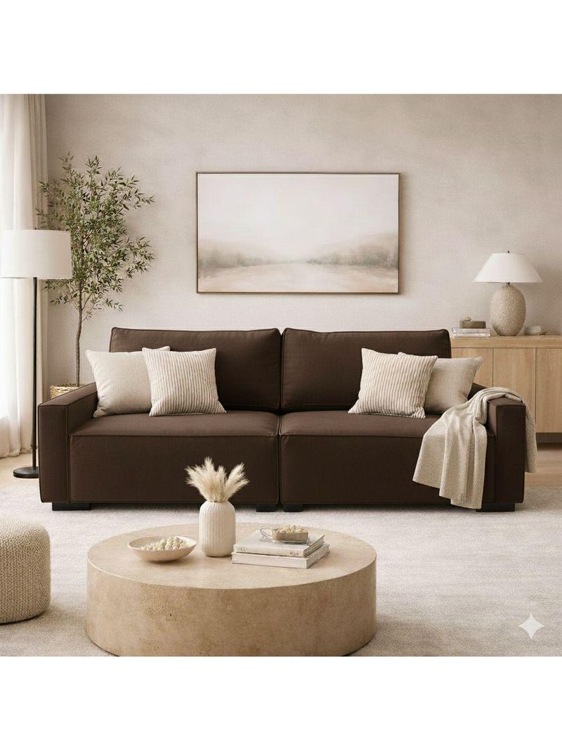 Sofá 2 Metros Contemporâneo Sala Estar Luxo Moderno Suede Cor:marrom