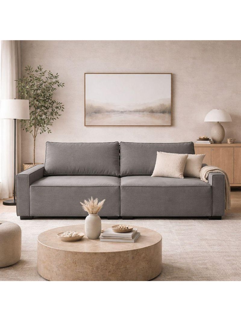 Sofá 2 Metros Contemporâneo Sala Estar Luxo Moderno Suede Cor:cinza Escuro