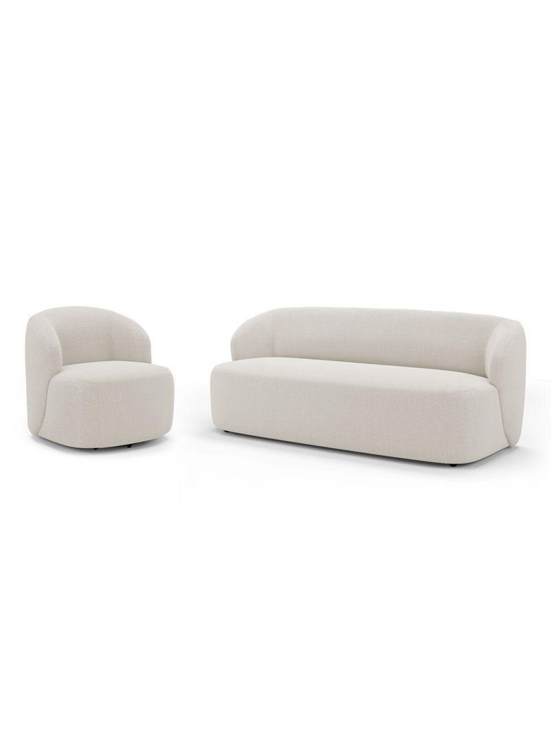 Poltrona Giratória E Sofá Orgânico Living Leez 170cm 02 Lugares Bouclê Off White - Desk Design