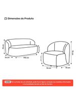Poltrona Giratória E Sofá Orgânico Living Leez 170cm 02 Lugares Bouclê Off White - Desk Design