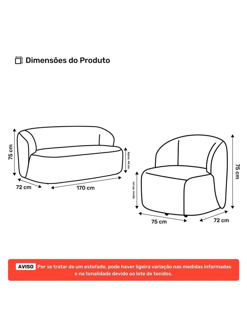 Poltrona Giratória E Sofá Orgânico Living Leez 170cm 02 Lugares Bouclê Off White - Desk Design