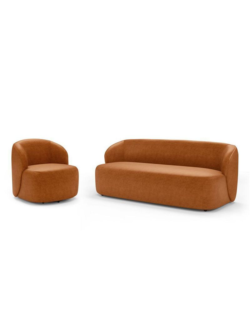 Poltrona Giratória E Sofá Orgânico Living Leez 170cm 02 Lugares Couríssimo Caramelo - Desk Design