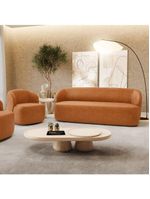Poltrona Giratória E Sofá Orgânico Living Leez 170cm 02 Lugares Couríssimo Caramelo - Desk Design