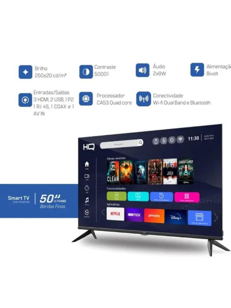Smart TV HQ 50" UHD Tela Sem Bordas Android 13 Design Slim HQS50NKHM