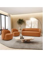 Kit 02 Poltronas Giratória E 01 Sofá Orgânico Leez 205cm 03 Lugares Couríssimo Caramelo - Desk Design
