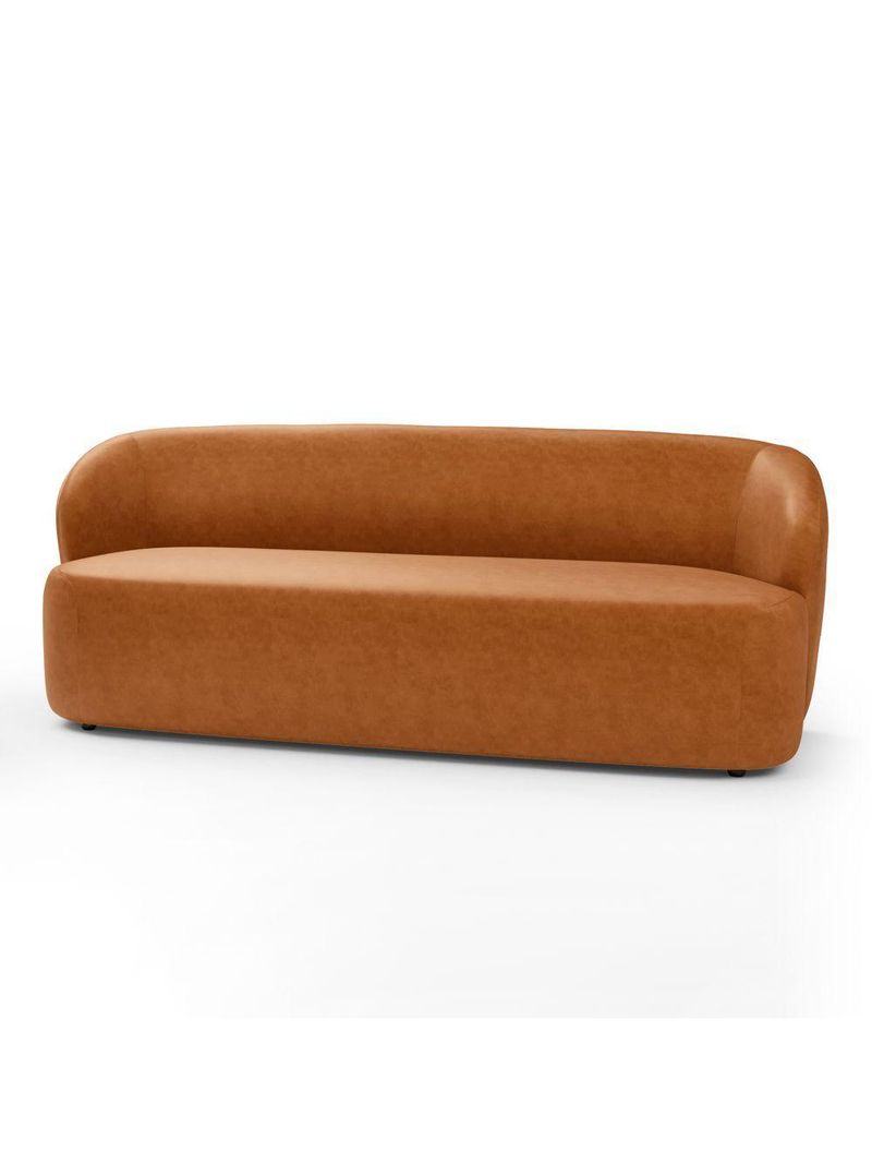 Kit 02 Poltronas Giratória E 01 Sofá Orgânico Leez 205cm 03 Lugares Couríssimo Caramelo - Desk Design
