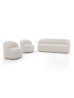 Kit 02 Poltronas Giratória E 01 Sofá Orgânico Leez 170cm 02 Lugares Bouclê Off White - Desk Design