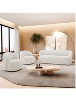 Kit 02 Poltronas Giratória E 01 Sofá Orgânico Leez 170cm 02 Lugares Bouclê Off White - Desk Design