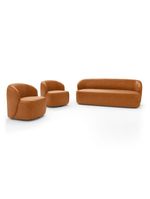 Kit 02 Poltronas Giratória E 01 Sofá Orgânico Leez 170cm 02 Lugares Couríssimo Caramelo - Desk Design