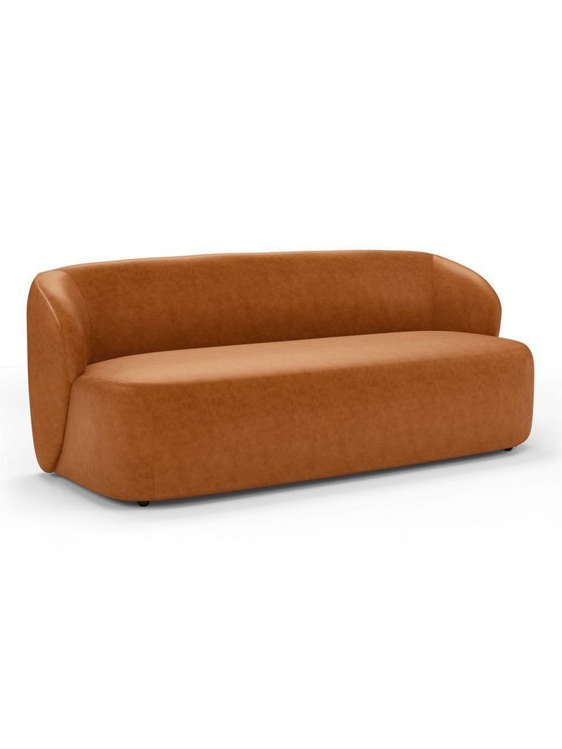 Kit 02 Poltronas Giratória E 01 Sofá Orgânico Leez 170cm 02 Lugares Couríssimo Caramelo - Desk Design