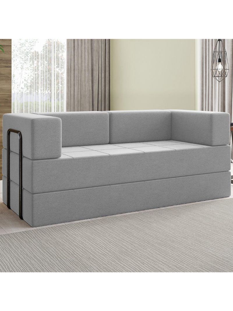 Sofa Cama Modular 2 Lugares 180 Cm Monaco Linho Cinza Vconcept Cinza
