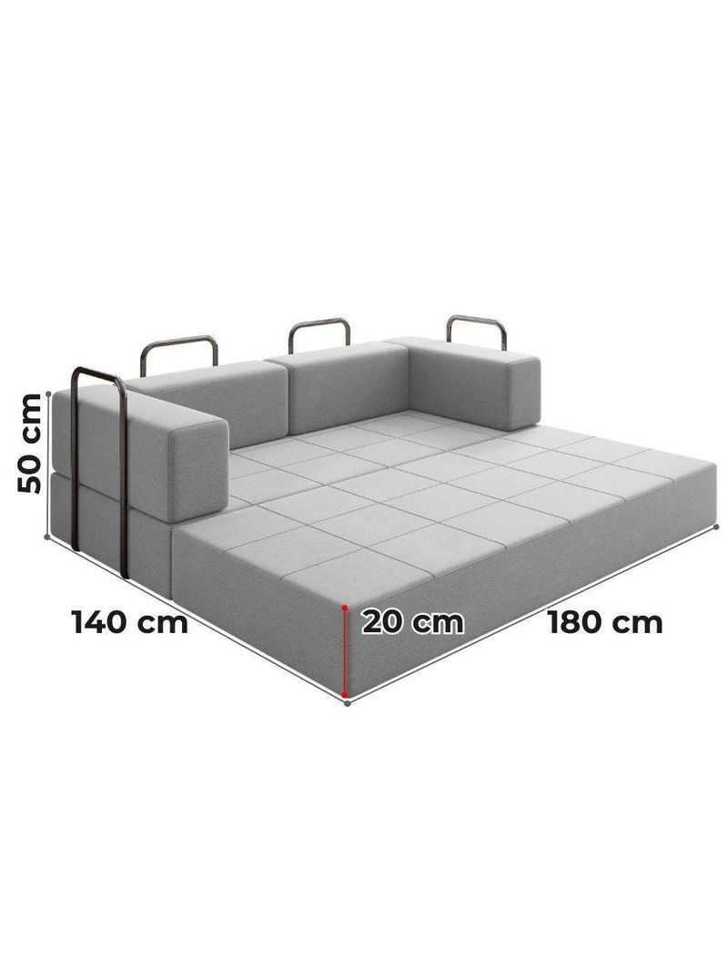 Sofa Cama Modular 2 Lugares 180 Cm Monaco Linho Cinza Vconcept Cinza